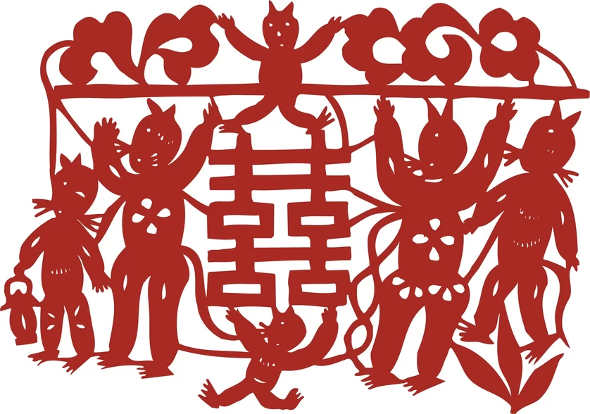 中国风中式传统喜庆民俗人物动物窗花剪纸插画边框AI矢量PNG素材【2074】